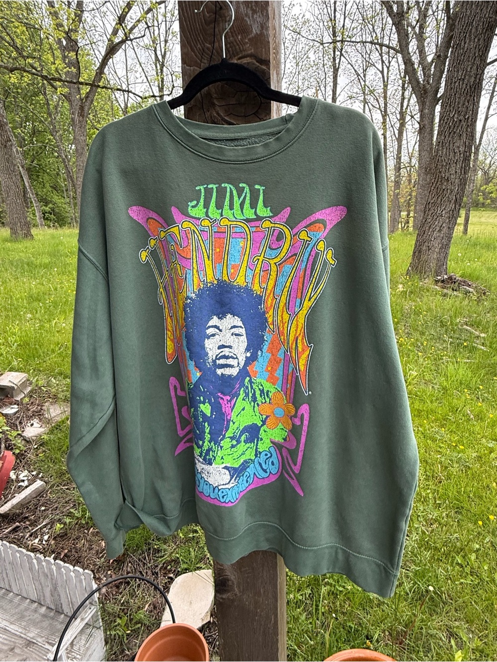 Jimi Hendrix Graphic Crewneck Sweatshirt - Olive Green